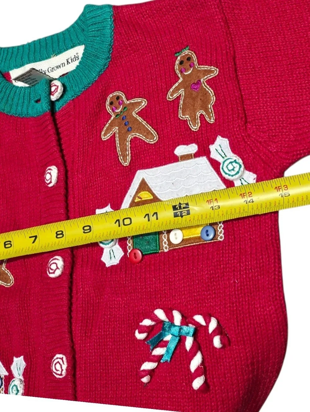 Vintage Organically Grown Kids Ugly Christmas Sweater Cardigan 3T Gingerbread Ho